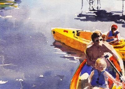 Father rowing his son across a calm lake – representing trusted guidance and steady parenting through family law matters in Austin