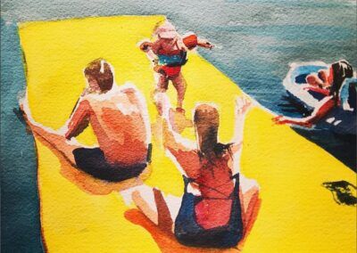 Family on a raft working together to stay afloat – symbolizing unity, resilience, and the journey through family law challenges in Austin, Texas